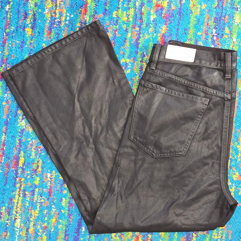 NWT 7 For All Mankind Easy Boy Bootcut Black Coated Jeans Button Fly Women‎ 28
